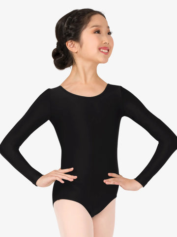 Child Cotton V-Back Long Sleeve Leotard