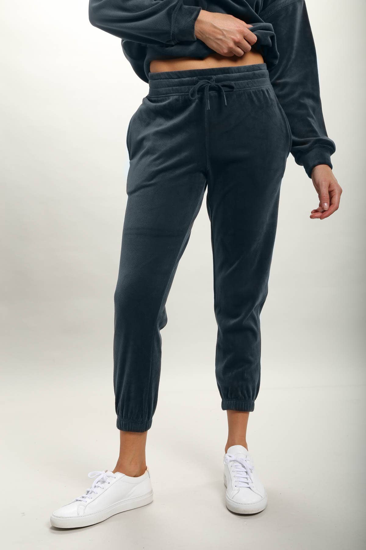 Brushed Joggers With Drawstrings- Grey/Blue
